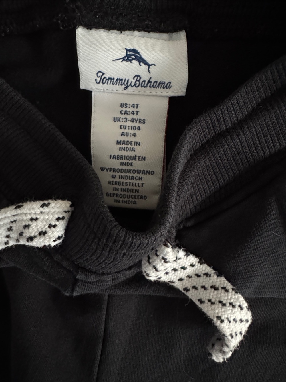 Tommy Bahama Black Hoodie with White Patterned Drawstrings
